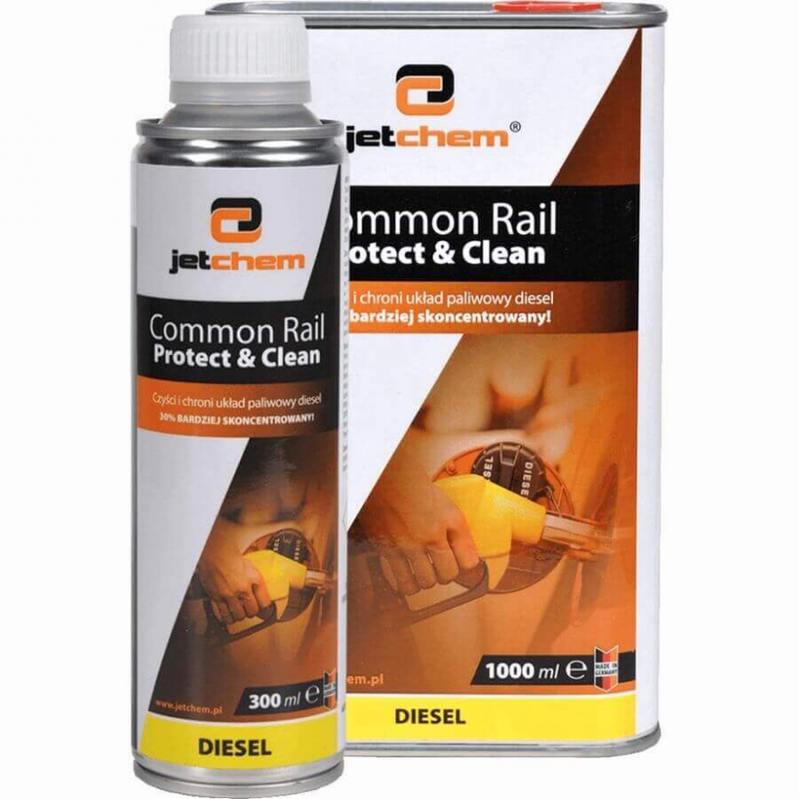 Preparat do czyszczenia wtryskiwaczy JETCHEM dostępny w 3 pojemnościach. Zapewnia też usuwanie wody z baku i czyszczenie zbiornika paliwa diesel.